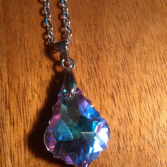 Mystic Color Crystal Baroque Brass Pendant Stainless Steel Necklace - Picture 3 of 16